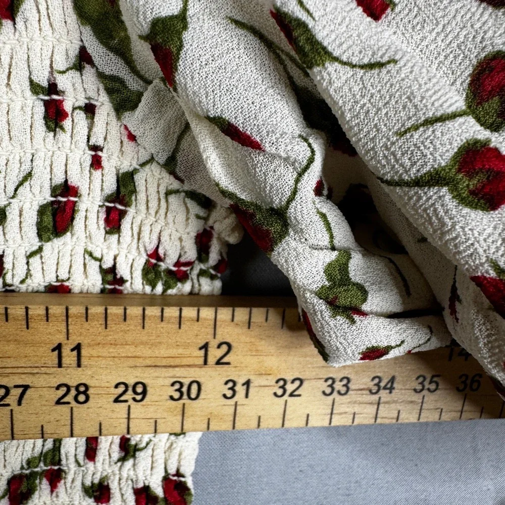 Reformation pinto rose print top Marion‎ Square Neck Puff Sleeve Crop smocked M